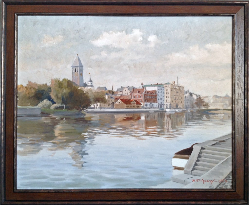 Norrköping - Akvarell - Strömmen och Rådhuset_1954