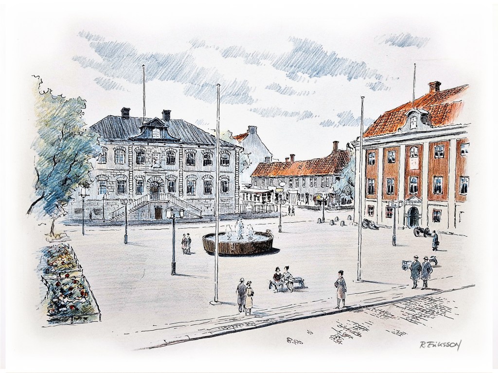 Falköping - Hovrättstorget med Krönikebrunnen.