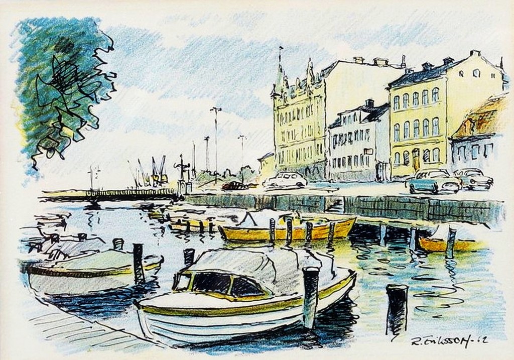 Norrköping - Inre hamnen vid Strömsholmen_1962_Auctionet mars 2023