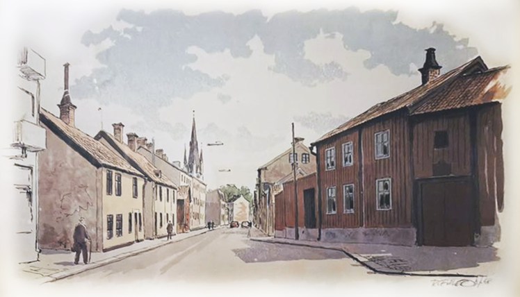 Linköping - 1968 - Hunnebergsgatan, vid parken Kampen.