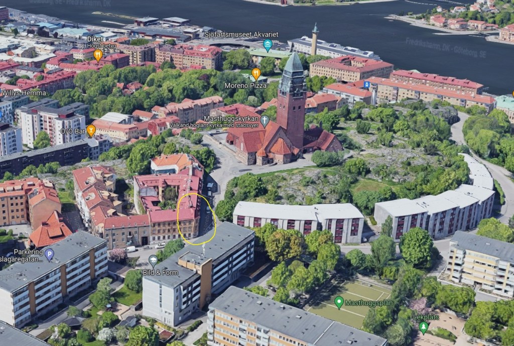 Göteborg - Masthuggskyrkan - Aktuell 3D-vy från Google Maps.
