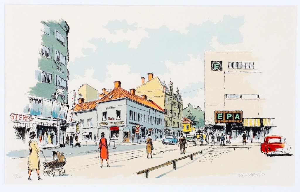 Norrköping - Screentryck - 1967_Drottninggatan - Sankt Persgatan - Auctionet 230401 (2)