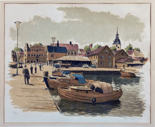 Västervik - Screentryck 1966 - Fiskarhamnen - Bild från Metropol AUKTIONER