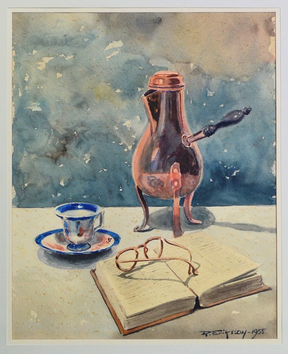 Akvarell_ Stilleben 1955. Inropad på nätauktion nov 2024.