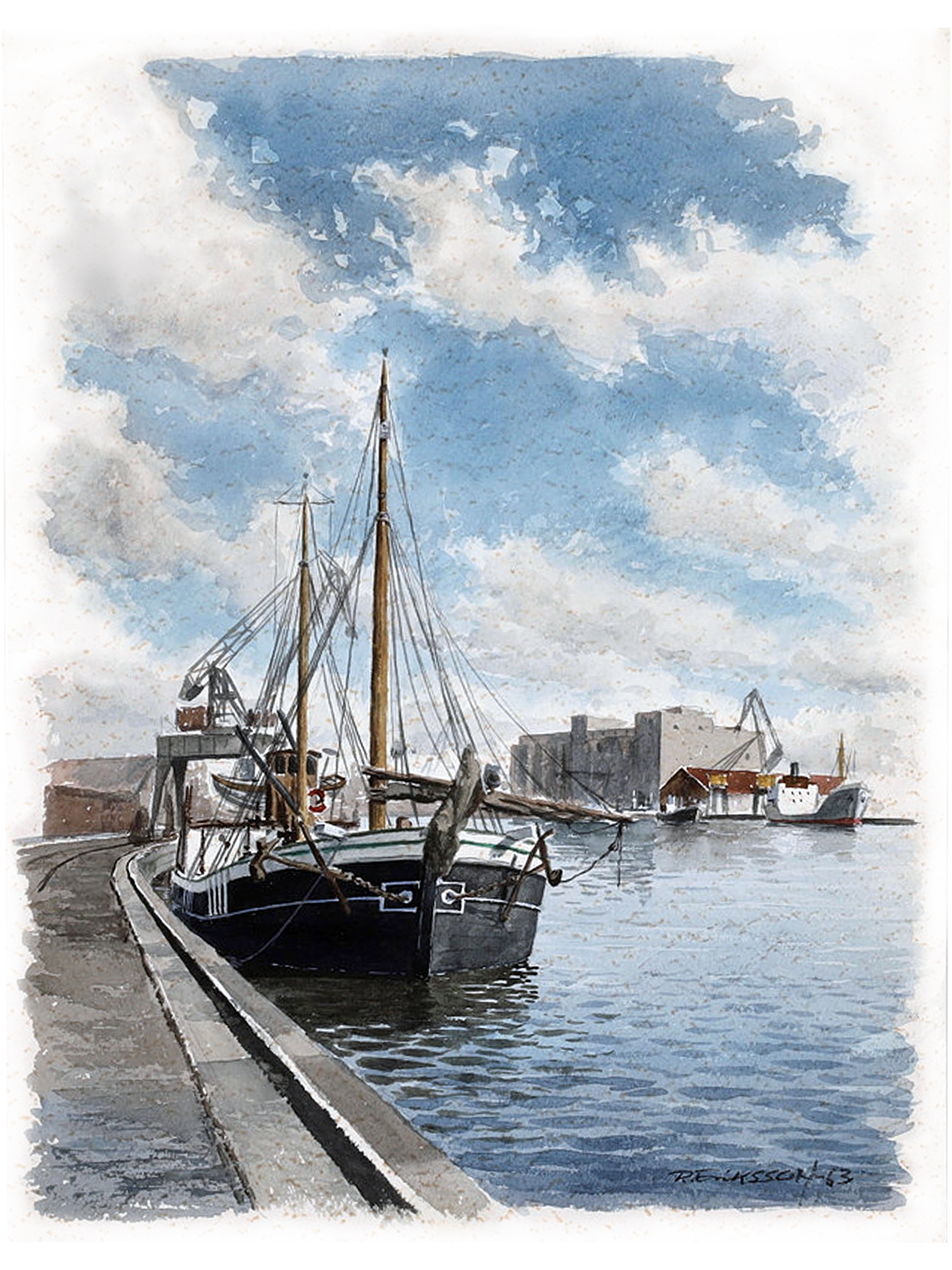 Akvarell_Hamnmotiv_1963 - Auctionet 221210