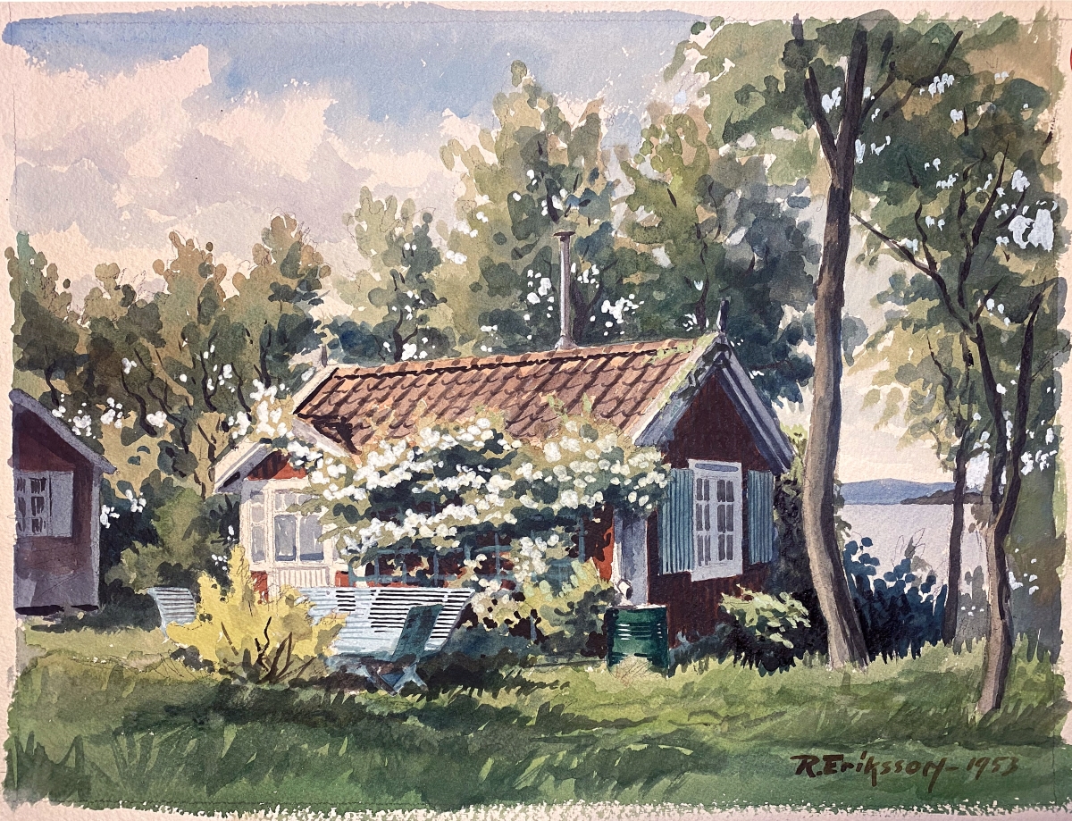 Akvarell - Sommarstuga 1953. Bidrag från besökare. Tack Clementine.