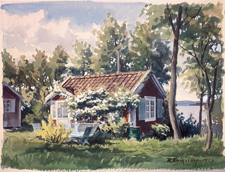 Akvarell - Sommarstuga 1953. Bidrag från besökare. Tack Clementine.