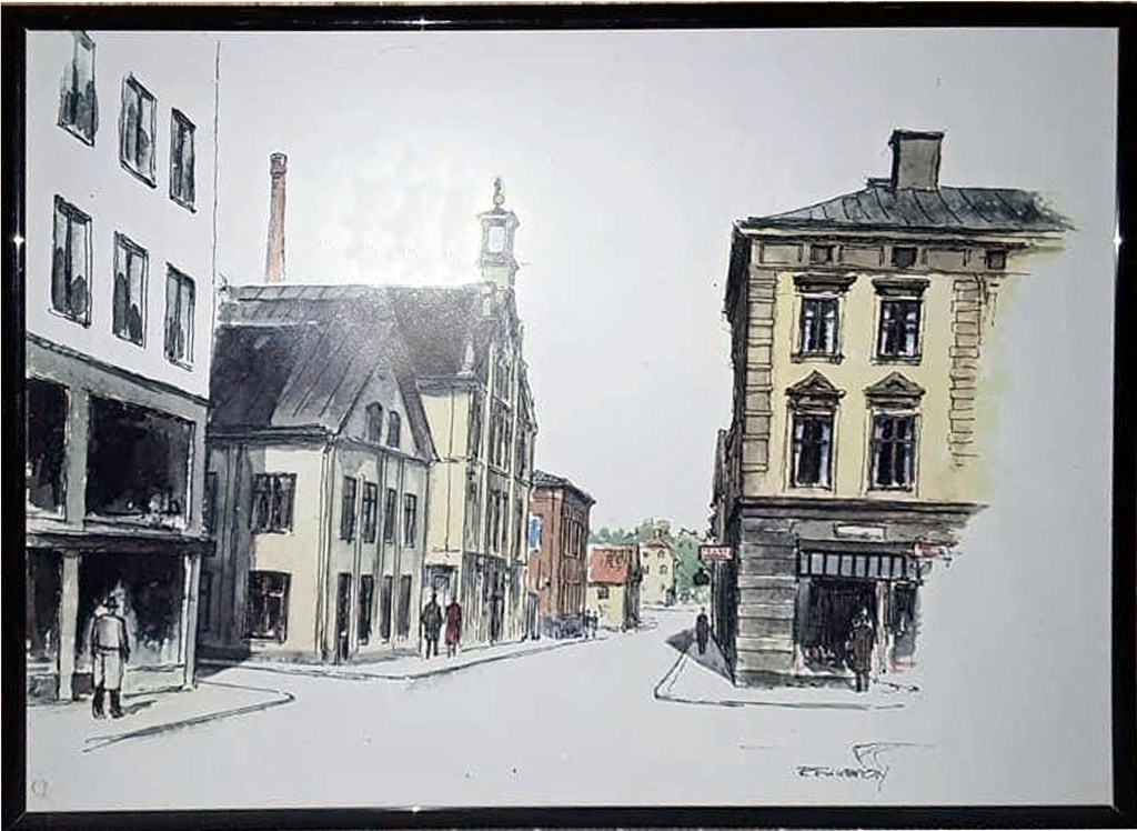 Norrköping - Gamla Rådstugugatan – Till vänster Hotel Centric och sen Immanuelskyrkan med Badhuset bakom.