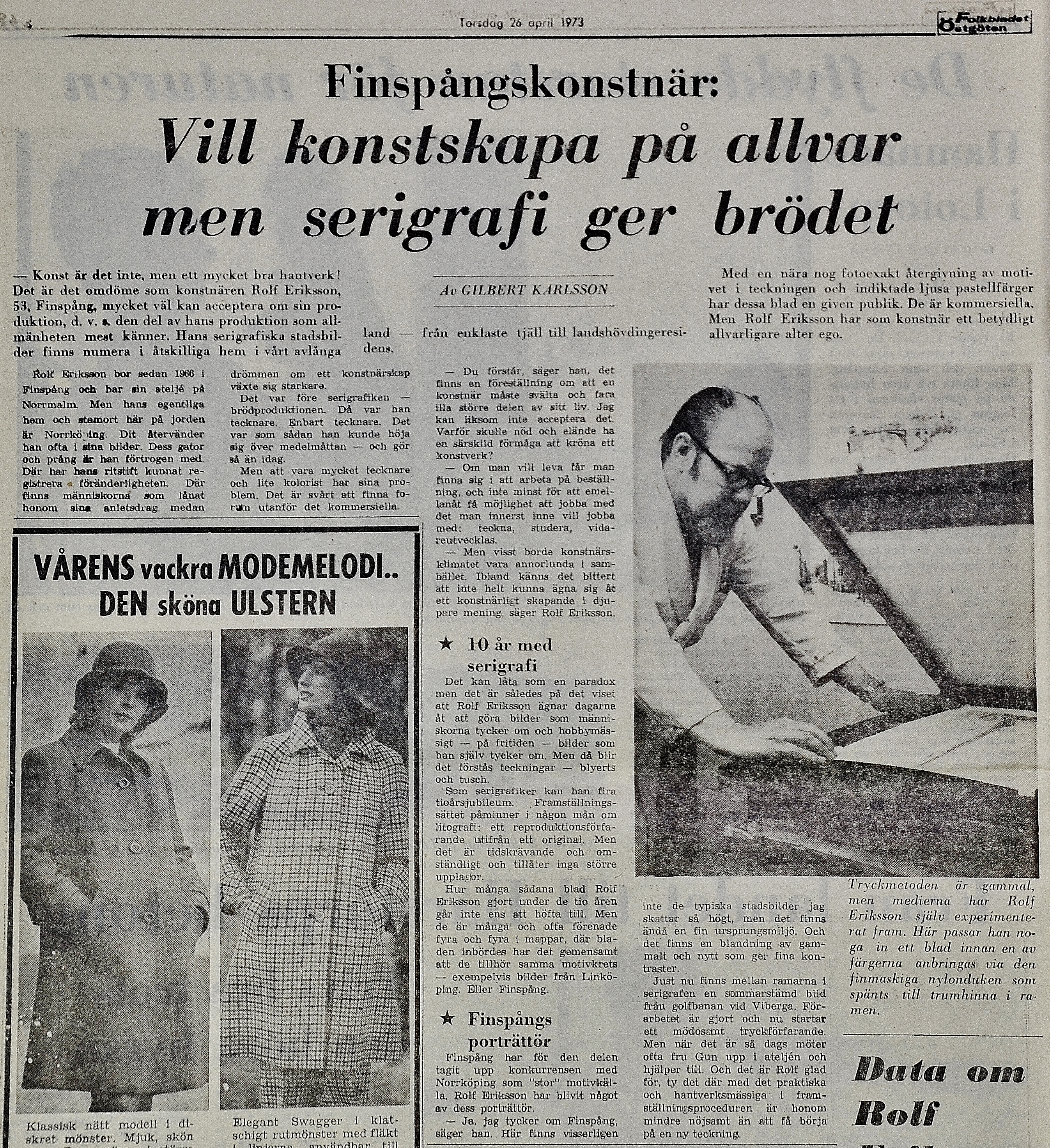 Tidningsartikel - Folkbladet-Östgoten_torsdag-1973-04-26_fokus på artikeln