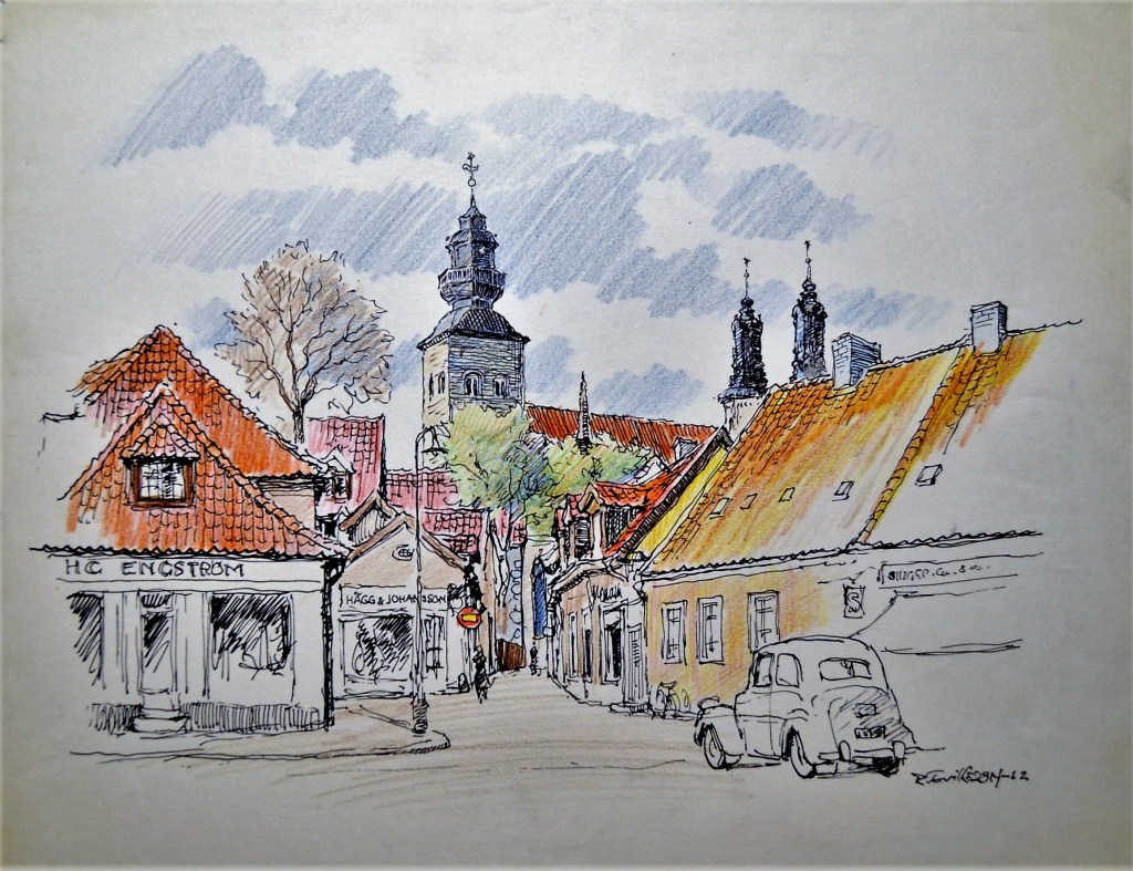 Visby - Södra kyrkogatan från torget och Sankta Katarina klosterruin (1962)