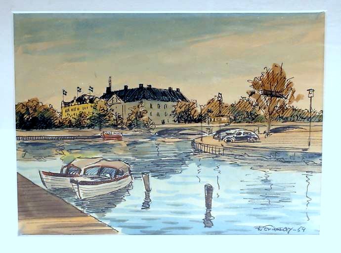 Norrköping - Akvarell - Refvens grund_1954