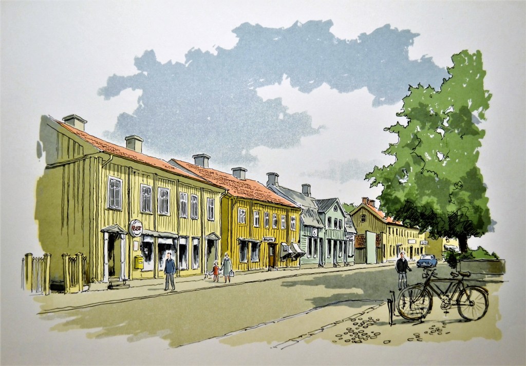 Skara - Skolgatan, 1969, med kyrkan i ryggen. Tack Lena, för dit tips som löste denna gåta.