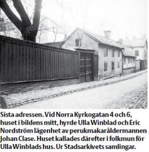 Norrköping - Ulla Winblads hus. Äldre foto, taget från andra hållet, innan det moderna huset utmed Trädgårdsgatan byggdes.