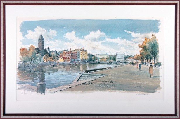 Norrköping - Strömmen mellan broarna, 1965 - Strömsholmen och Rådhuset.