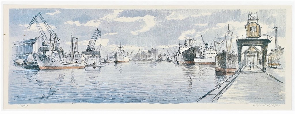 Norrköpings - Hamnen - Litografi 1964