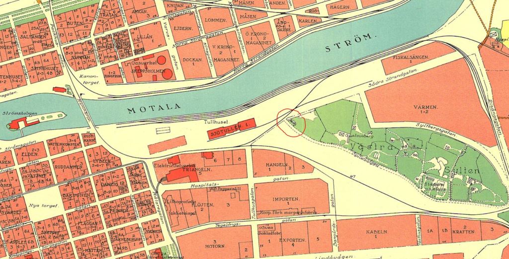 Norrköping -1930 - paviljongen markerad