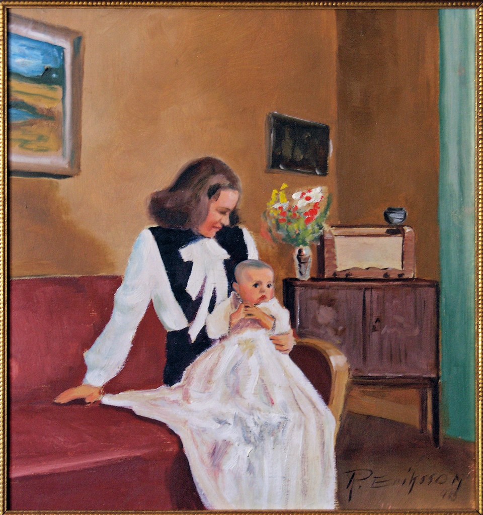 Olja – 1946 – Gerts dopdag, inom hemmets väggar i knät på mamma Ingegerd.