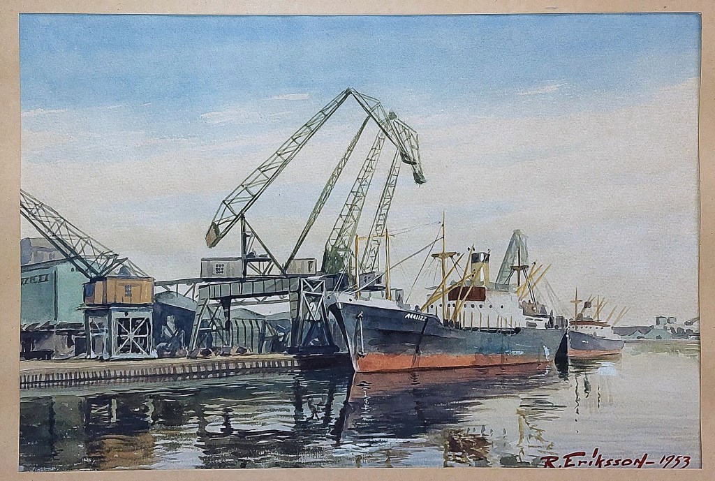 Norrköpings - Hamnen - Akvarell 1953