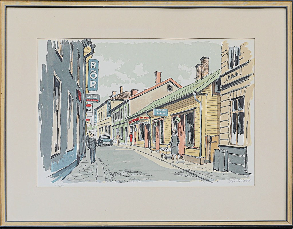 Eskilstuna - Screentryck - Köpmangatan - 1966_Auctionet Januari 2025. Med ram.